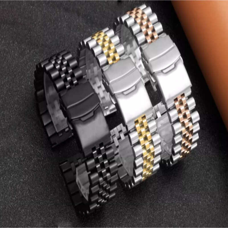 适配劳力士实心不锈钢弧型接口手表带男女士通用保折叠扣表带20mm