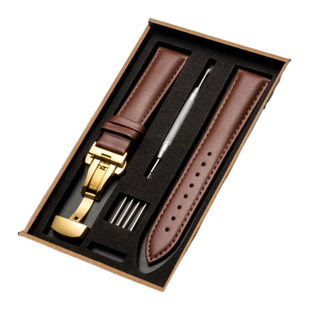 优质时尚平纹真皮手表带男款适配浪琴机械表蝴蝶扣表带女款深棕色