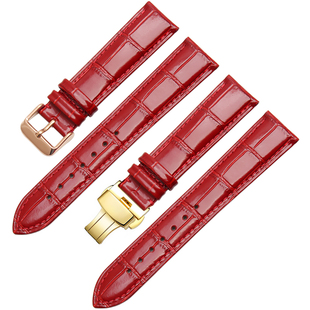 女士红色真皮手表带男士机械表带头层牛皮通用竹节纹真皮表带男款