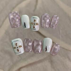 泡芙小姐-指甲陛下纯手工穿戴甲带钻爆闪定制高级感可拆卸美甲