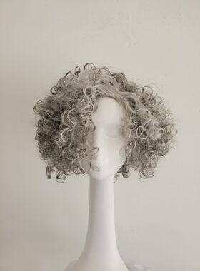 欧美时尚蓬松小卷短发手工花白