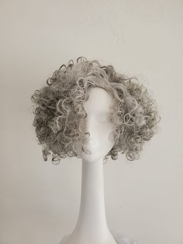 欧美时尚蓬松小卷短发手工花白
