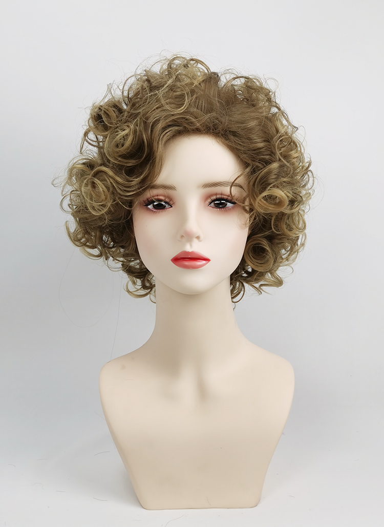 欧美外贸短卷发女蓬松自然羊毛卷棕色高温丝假发头套,商业/办公家具,模特道具假发,淘宝优惠券,粉丝福利购,淘宝优惠卷