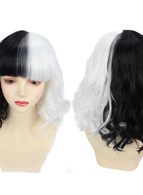 明星同款假发 库伊拉黑白卷发 101斑点狗 Cruella de Vil黑白魔女