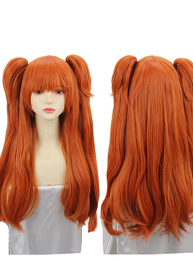 eva 新世纪福音战士 明日香 橙色双虎口马尾 cos动漫假发