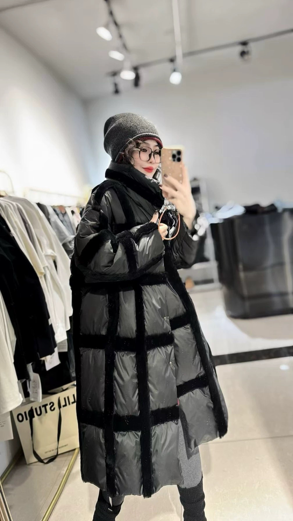 欧洲站鹅绒羽绒服拼皮毛一体女2024冬新款立领长款休闲宽松外套女