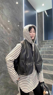 欧货新款真皮羽绒马夹外套女绵羊皮宽松短款圆领无袖坎肩上衣外套