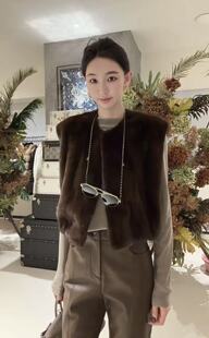 秋冬新款进口天鹅绒水貂马甲女短款小个子貂皮大衣坎肩背心外套
