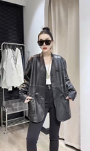 2025春秋黑色西服真皮皮衣女西装短羊皮泡皮绵羊皮外套高级感宽松