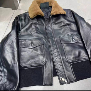 陈太太同款羔羊毛领咖色羊皮加棉设计感真皮工装夹克皮衣外套女冬