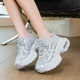 老爹鞋 透气网面增高显脚小轻便软底超轻水钻休闲运动鞋 女夏季 薄款