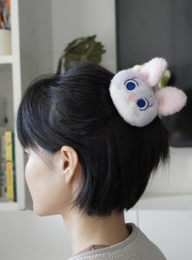 原创手作可爱冬季毛绒公仔兔子狐狸中短发抓夹鲨鱼夹发夹闺蜜礼物
