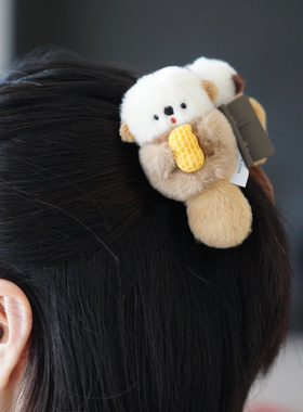 原创可爱手作毛绒双面小水獭8.5cm鲨鱼夹发夹抓夹发饰闺蜜礼物