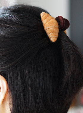 woou萌玩原创手作可爱牛角包羊毛毡发夹鸭嘴夹边夹刘海夹发饰