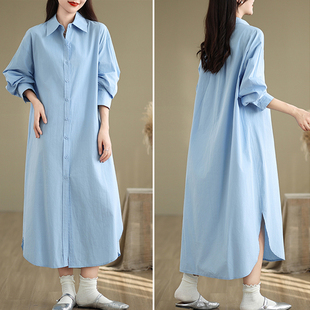 纯色衬衣外套 女2025春秋文艺休闲宽松气质开衫 极简风垂感长款 衬衫