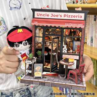 CuteBee乔叔披萨店手工diy小屋画廊书店迷你模型小房子拼装积木