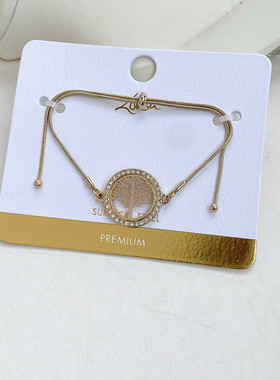 欧美外贸饰品时尚高级感个性抽拉式手链生命树闪钻轻奢手链