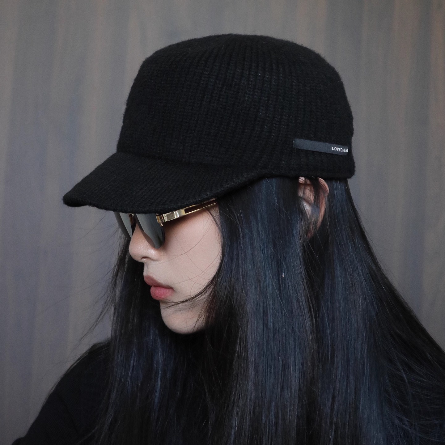 定制款~ 秋冬加厚毛线版 黑色针织短檐弯檐马术帽女士平顶骑士帽