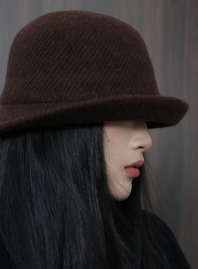 翘边设计 羊毛渔夫帽女秋冬季复古礼帽可揉叠帽子高级感意式盆帽