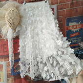 半身长裙白色蝴蝶女2025新款 气质雪纺棉夏大摆裙遮胯中长款 荷叶边