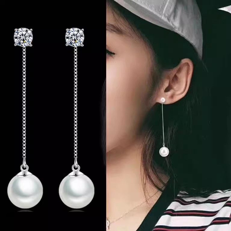 轻奢高级感小众设计时尚气质925纯银长款珍珠耳链耳线女耳坠耳环