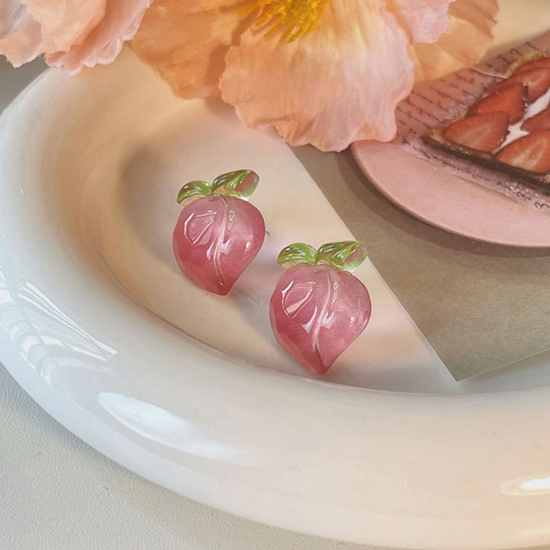 轻奢高级感小众设计粉色水蜜桃少女心水果925纯银耳钉耳环耳饰女