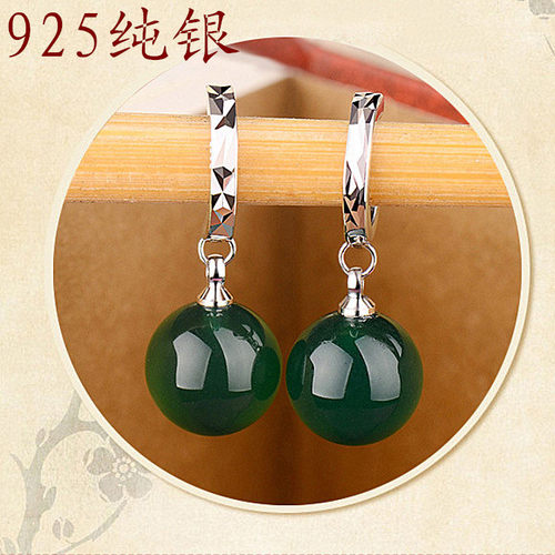 纯银新中式绿色玛瑙玉髓复古耳坠