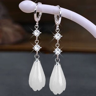 轻奢高级感925纯银耳扣白色木兰花古风耳饰玉兰花耳坠小众设计女