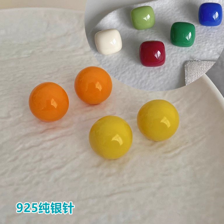 糖果色925纯银针耳钉亚克力学生