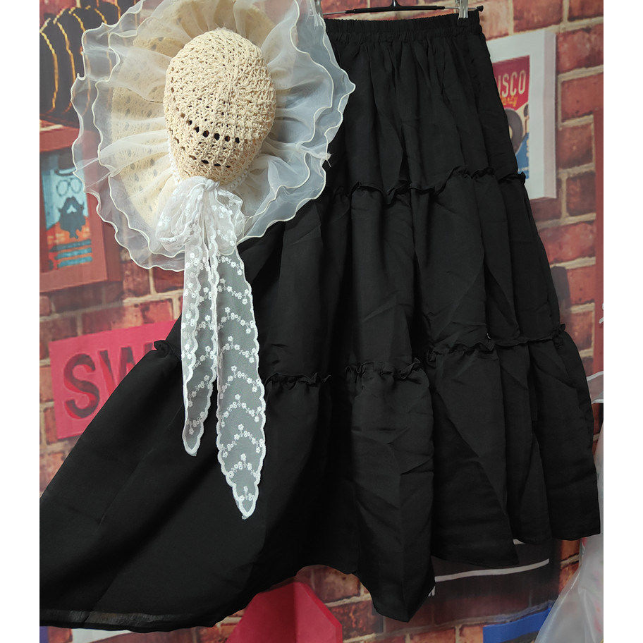 夏秋2025新款半身裙长款大摆裙垂坠感女长裙白色黑色国风雪纺棉麻