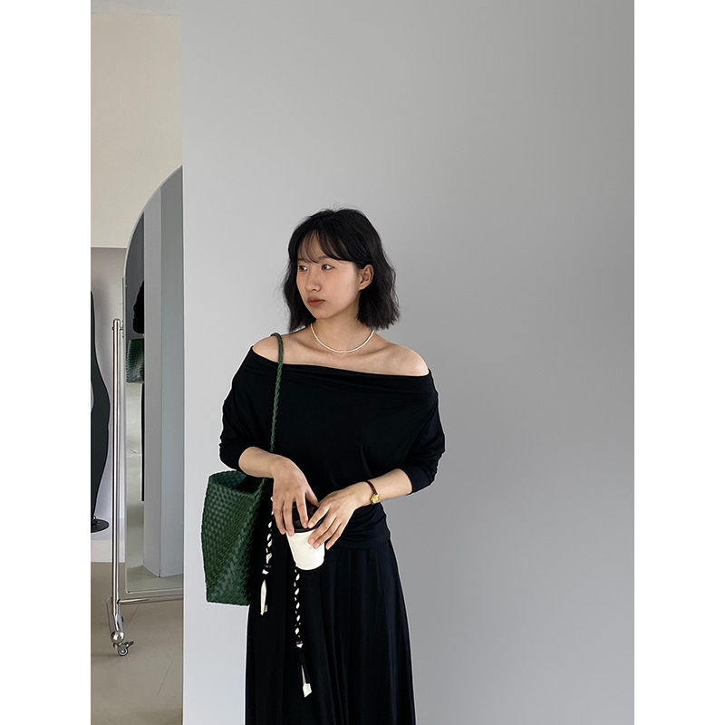 女装套装江左 小众斜肩百褶针织女春夏半身裙套装 高腰2025新款