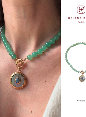 Helene Prime 灰贝母珍珠吊坠项链欧美风半宝石蓝晶石OT扣锁骨链