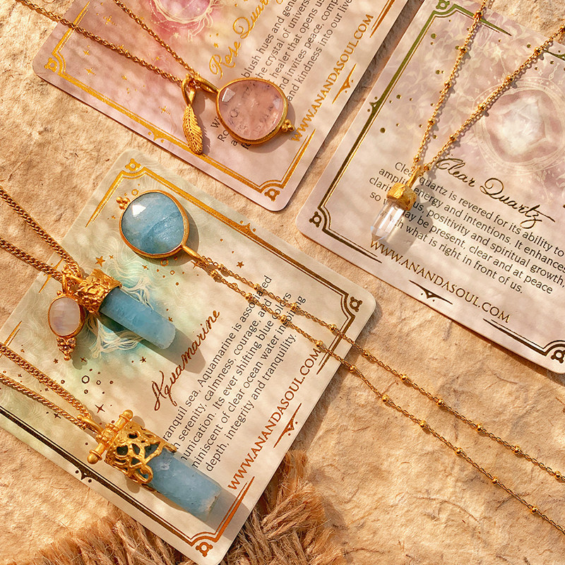 Ananda Soul水晶系列项链巴厘岛原创手作复古镀金半宝石吊坠女款