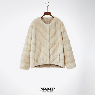 天鹅绒短二水貂毛皮草外套女 3512 NAMP圆领斜纹宽松欧版 秋冬款