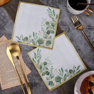 新款高端两层印花餐巾纸 彩色绿植纯木浆纸巾 DIY手工蝶骨巴特纸