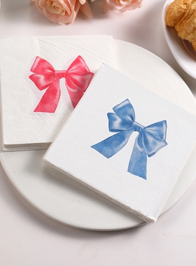 25x25粉色蓝色蝴蝶结彩色餐巾纸  印花纸巾 派对纯木浆纸