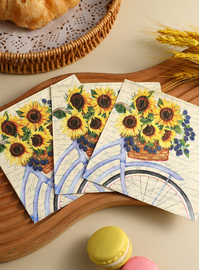25X25三层太阳花印花纸巾 彩色田园风餐巾纸20张