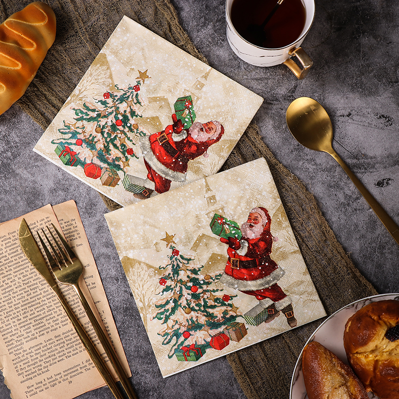 彩色印刷圣诞树 印花纸巾 餐巾架 圣诞派对餐桌装饰用纸20张