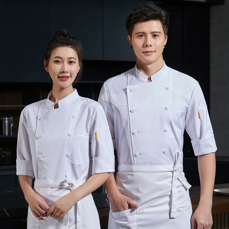 高档酒店厨师长袖纯棉男秋冬酒店烘焙蛋糕厨师工作服七分袖女定制