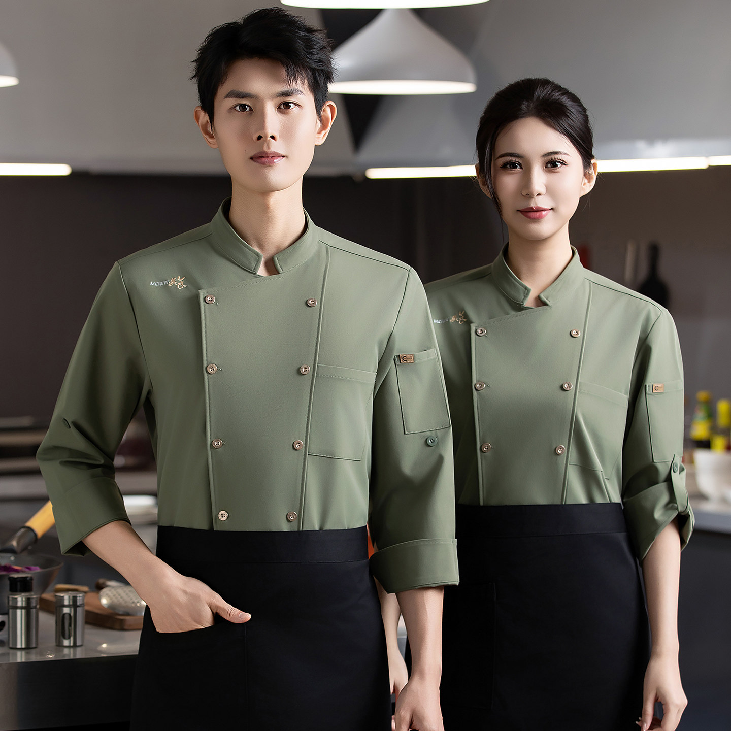 酒店厨师工作服男长袖秋冬饭店餐饮厨房蛋糕面点烘焙女定制LOGO