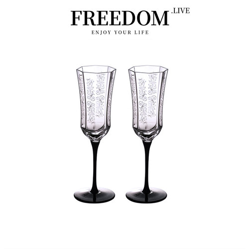 FREEDOM.LIVE 酒具法式复古香槟杯中古八边形玻璃高脚杯 | 黑天鹅