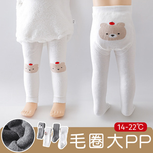 宝宝大PP春秋冬打底裤 袜小童卡通九分 袜婴儿高腰加厚毛圈薄绒连裤