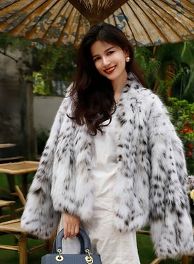 进口美国lynx皮草大衣贵气精致V领阔版短款高奢裘皮貂皮冬季外套