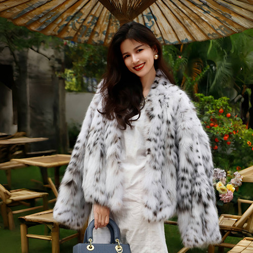 进口美国lynx皮草大衣贵气精致V领阔版短款高奢裘皮貂皮冬季外套