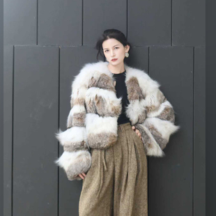 进口加拿大猞猁山猫V领小短款 显高贵气 皮草裘皮外套高级时尚