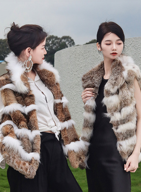 进口斑点皮草整皮貂皮时尚显瘦欧美风范马甲裘皮衣服年轻外套lynx