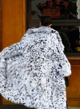 进口美国lynx皮草大衣纯白青果领宽松长款高奢貂皮裘皮貂皮外套