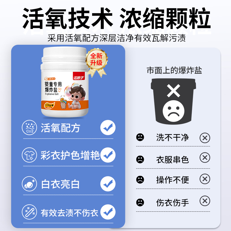 爆炸盐婴幼儿专用婴儿彩漂粉漂白剂儿童宝宝洗衣去污渍强去黄增白