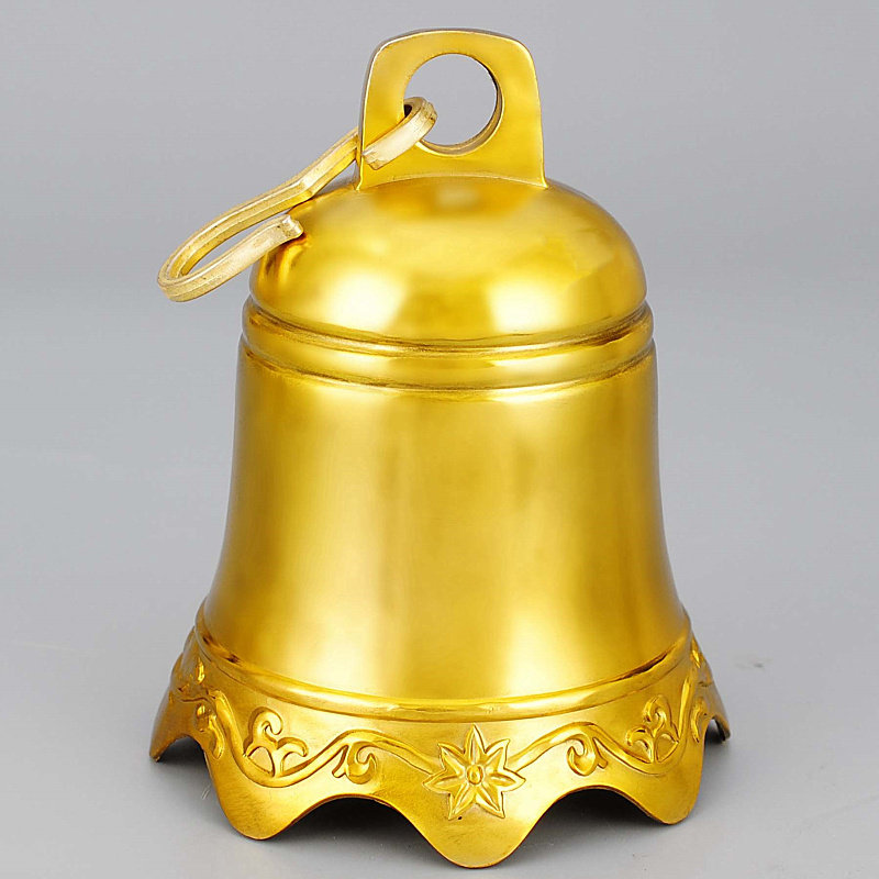 铜铃铛纯铜钟六字真言钟铜风铃警钟寺院寺庙古建凉亭佛塔光面钟