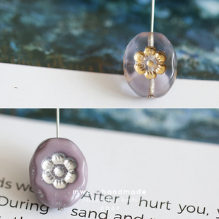 进口捷克玻璃珠描金花朵椭圆珠14 11mm手工串珠DIY饰品配件花珠